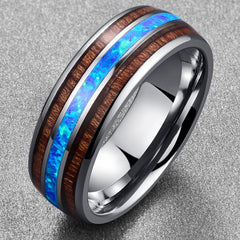 Men's 8mm 100% Opal Acacia and Koa Wood Tungsten Carbide Ring