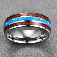 Men's 8mm 100% Opal Acacia and Koa Wood Tungsten Carbide Ring