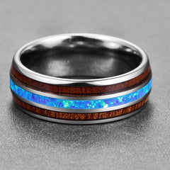 Men's 8mm 100% Opal Acacia and Koa Wood Tungsten Carbide Ring