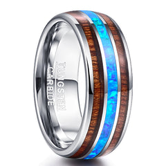 Men's 8mm 100% Opal Acacia and Koa Wood Tungsten Carbide Ring