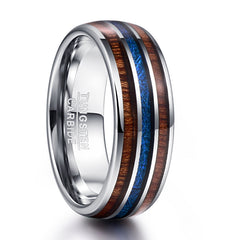 Men's 8mm Hawaiian Koa and Blue Imitation Vermiculite Tungsten Carbide Ring