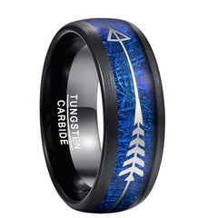 Men's 8mm Arrow Inlaid Blue Meteorite Tungsten Carbide Ring