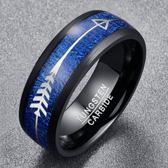 Men's 8mm Arrow Inlaid Blue Meteorite Tungsten Carbide Ring