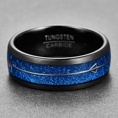 Men's 8mm Arrow Inlaid Blue Meteorite Tungsten Carbide Ring