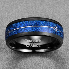 Men's 8mm Arrow Inlaid Blue Meteorite Tungsten Carbide Ring