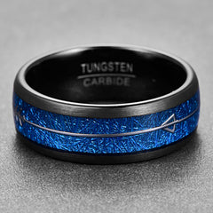 Men's 8mm Arrow Inlaid Blue Meteorite Tungsten Carbide Ring