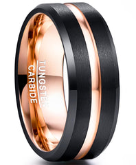 Men's 8mm Rose Gold Inner Matte Black Tungsten Carbide Ring