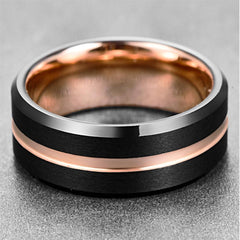 Men's 8mm Rose Gold Inner Matte Black Tungsten Carbide Ring