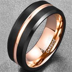 Men's 8mm Rose Gold Inner Matte Black Tungsten Carbide Ring