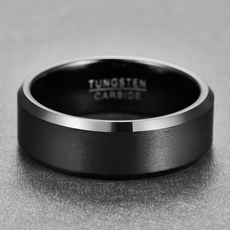 Men's 8MM Simple Brushed Gun Metal Tungsten Carbide Ring