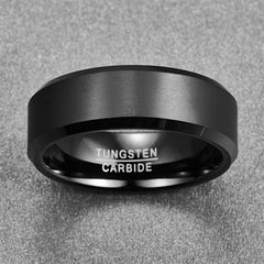 Men's 8MM Simple Brushed Gun Metal Tungsten Carbide Ring