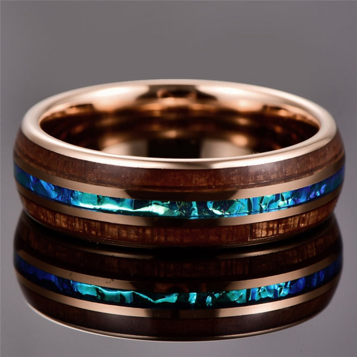 Women's 6mm Rose Gold Acacia Opal Tungsten Carbide Ring