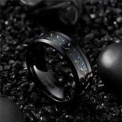 Men's 8mm Green Leaves Black Tungsten Carbide Ring