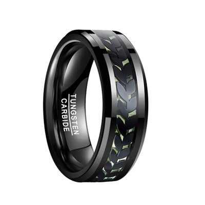 Men's 8mm Green Leaves Black Tungsten Carbide Ring