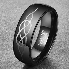 Men's 8mm Laser Etched Knot Black Tungsten Carbide Ring