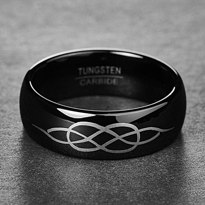 Men's 8mm Laser Etched Knot Black Tungsten Carbide Ring