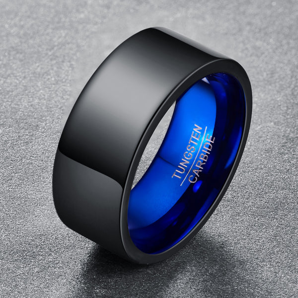 Men's 10mm Classic Black | Blue Inner Tungsten Carbide Ring