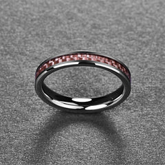 Women's 4mm Inlaid Pink Carbon Fiber Polished Tungsten Carbide Ring