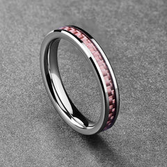 Women's 4mm Inlaid Pink Carbon Fiber Polished Tungsten Carbide Ring