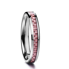 Women's 4mm Inlaid Pink Carbon Fiber Polished Tungsten Carbide Ring