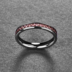 Women's 4mm Inlaid Pink Carbon Fiber Polished Tungsten Carbide Ring