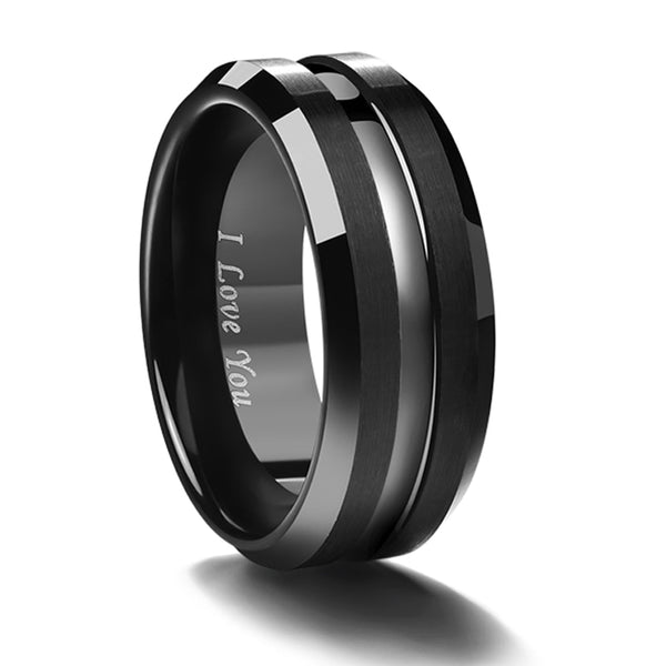 Men's 8mm Frosted Gun Metal Black Tungsten Carbide Ring