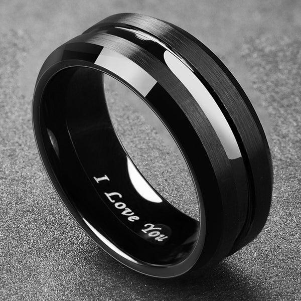 Men's 8mm Frosted Gun Metal Black Tungsten Carbide Ring