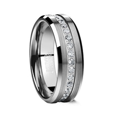 Women's 8mm Matte Silver CZ Inner Tungsten Carbide Ring