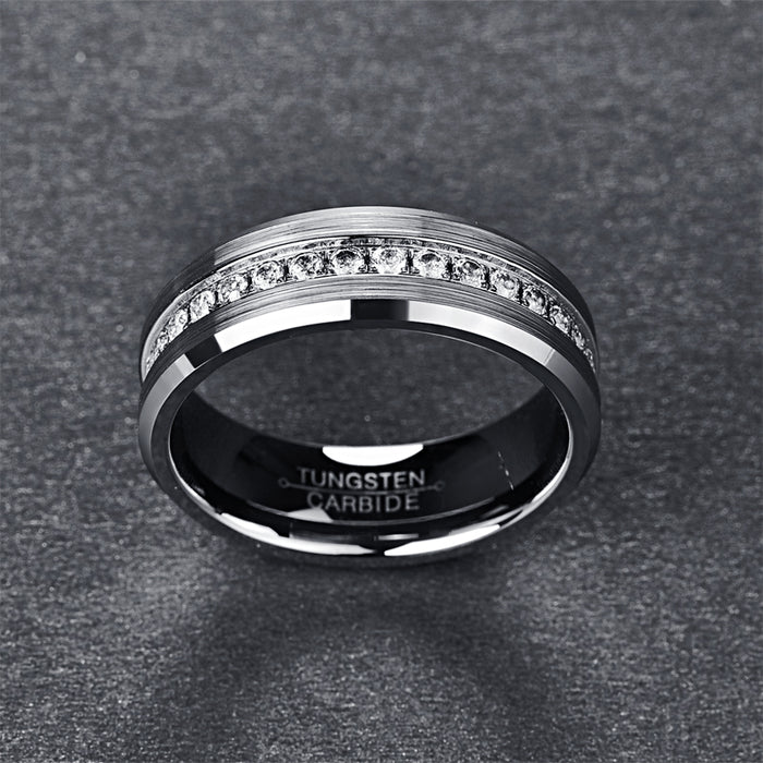 Women's 8mm Matte Silver CZ Inner Tungsten Carbide Ring