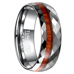 Men's 9mm Wood Inner Rhombus Polished Tungsten Carbide Ring