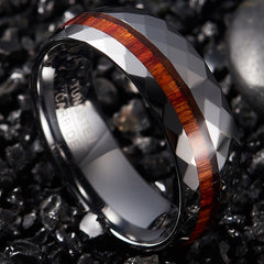 Men's 9mm Wood Inner Rhombus Polished Tungsten Carbide Ring