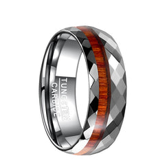 Men's 9mm Wood Inner Rhombus Polished Tungsten Carbide Ring