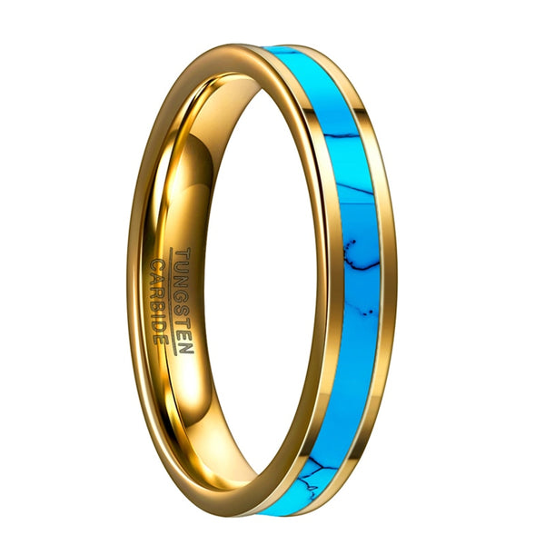 Women's 4mm Inlaid Blue Stone Gold Plated Tungsten Carbide Ring