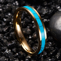 Women's 4mm Inlaid Blue Stone Gold Plated Tungsten Carbide Ring