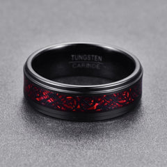 Men's 8mm Black Inlay Red Opal Dragon Tungsten Carbide Ring