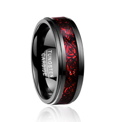 Men's 8mm Black Inlay Red Opal Dragon Tungsten Carbide Ring