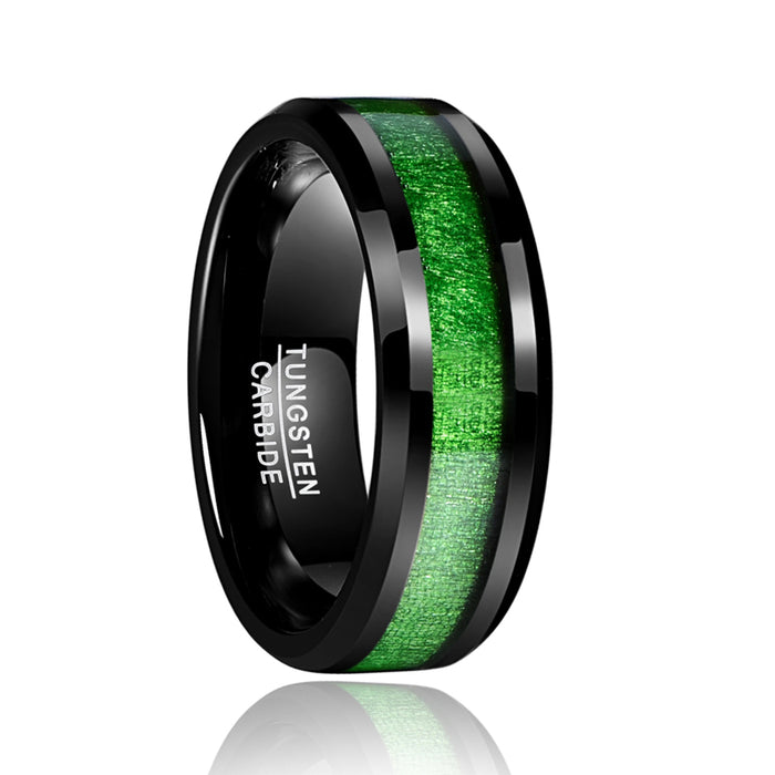 Men's 8mm Inlaid Green Stone Black Tungsten Carbide Ring