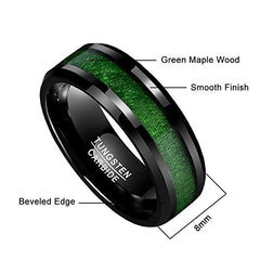 Men's 8mm Inlaid Green Stone Black Tungsten Carbide Ring