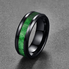 Men's 8mm Inlaid Green Stone Black Tungsten Carbide Ring