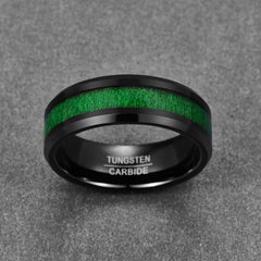 Men's 8mm Inlaid Green Stone Black Tungsten Carbide Ring