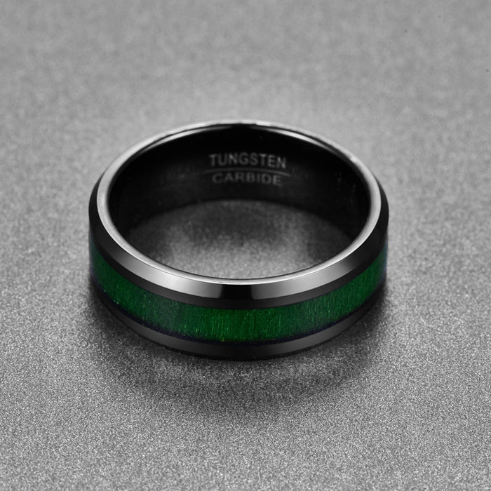 Men's 8mm Inlaid Green Stone Black Tungsten Carbide Ring