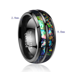 Men's 8mm Inlaid Opal Polished Gun Metal Tungsten Carbide Ring