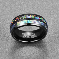 Men's 8mm Inlaid Opal Polished Gun Metal Tungsten Carbide Ring