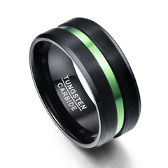 Men's 10mm Green Channel Set Inner Black Tungsten Carbide Ring