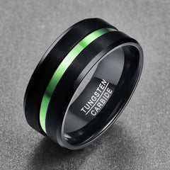 Men's 10mm Green Channel Set Inner Black Tungsten Carbide Ring