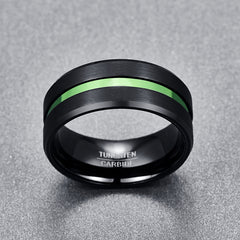 Men's 10mm Green Channel Set Inner Black Tungsten Carbide Ring