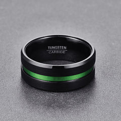 Men's 10mm Green Channel Set Inner Black Tungsten Carbide Ring