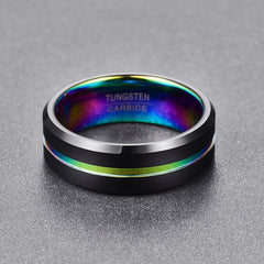 Men's 8mm Electroplated Inner and Channel Set Groove Brushed Gun Metal Tungsten Carbide Ring