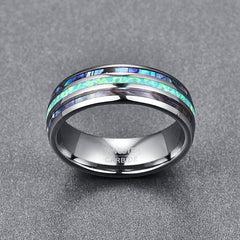 Men's 8mm Abalone Opal Triple Groove Polished Tungsten Carbide Ring