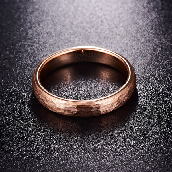 Women's 4mm Hammered Rose Gold Tungsten Carbide Ring